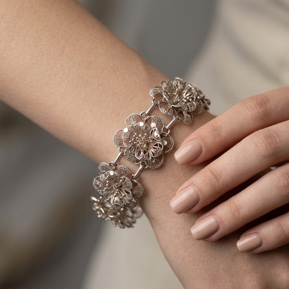 Vintage Châteaucore Gold Tone Filigree Floral Statement Bracelet Coquette Fairy